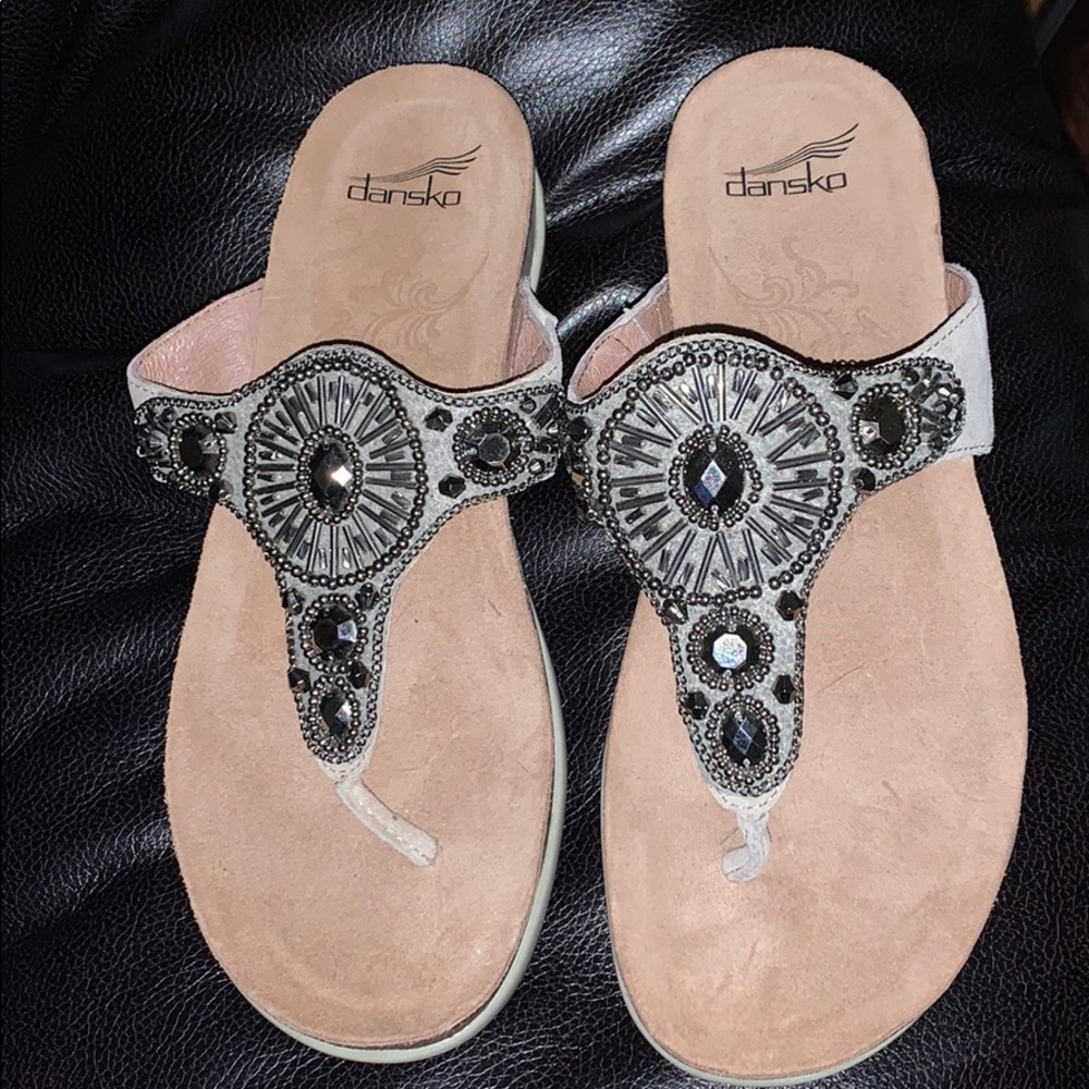 Dansko Pamela Taupe Jewelled Flip Flops